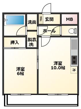 東光パークハイツ(1LDK/2階)の間取り写真