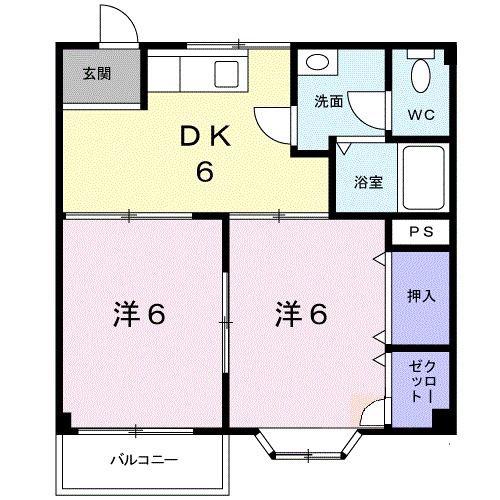 カーサセレーナ(2DK/2階)の間取り写真