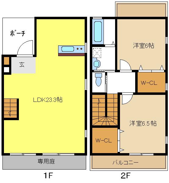 シャン・ド・フルール鴻の巣(2LDK/1階)の間取り写真