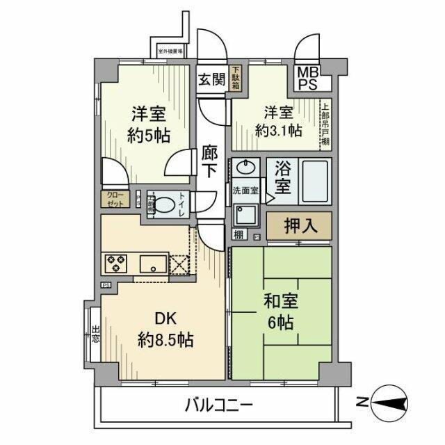 ナイスアーバンさがみ野(3DK/2階)の間取り写真