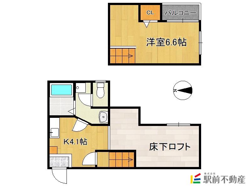ペイサージュ別府南(1K/2階)の間取り写真