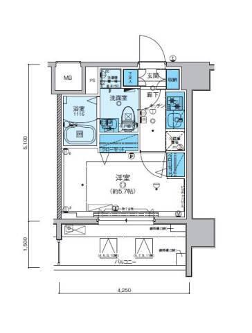 リヴシティ横濱新川町弐番館(1K/3階)の間取り写真