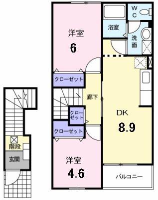 ヴィラ・アヴニールA(2DK/2階)の間取り写真