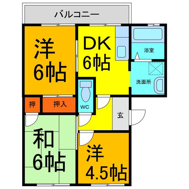 アゼリアパークハウス F棟(3DK/2階)の間取り写真