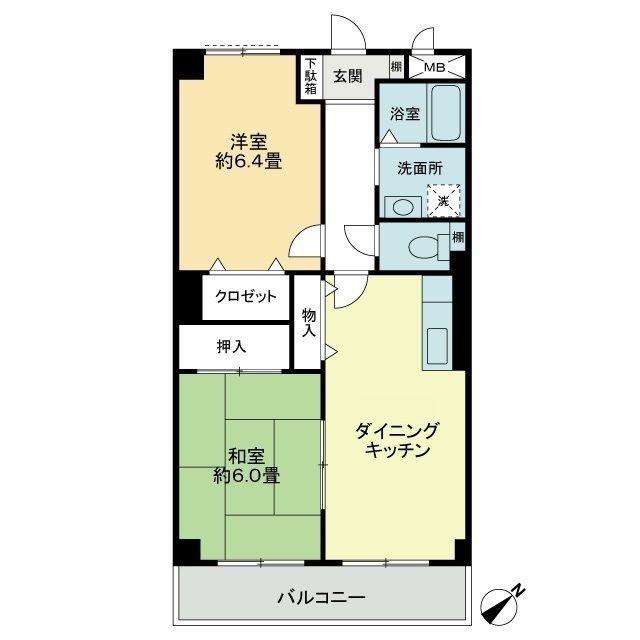 フィネス駒松(2DK/2階)の間取り写真