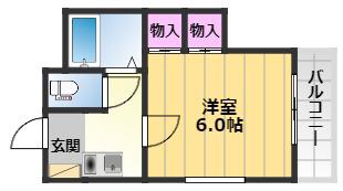 シャルマンフジ東岸和田弐番館(1K/2階)の間取り写真