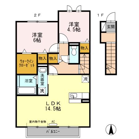 SEVEN桃山 B棟(2LDK/2階)の間取り写真