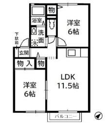 ドミール新田(2LDK/2階)の間取り写真