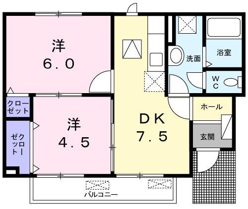 優美II(2DK/1階)の間取り写真