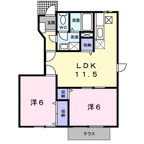 ヒルズY&Y(2LDK/1階)の間取り写真