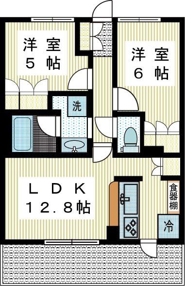 イニシア向ヶ丘遊園(2LDK/2階)の間取り写真