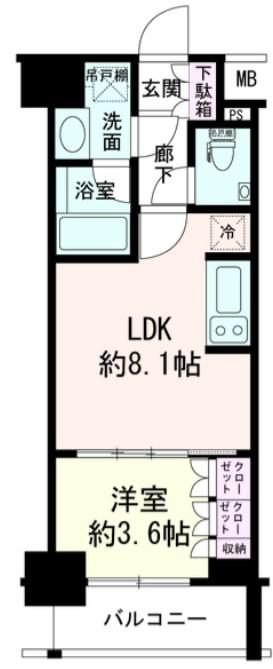デュオステージ横浜中央(1LDK/3階)の間取り写真
