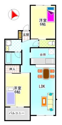 グレーストミタ(2LDK/2階)の間取り写真