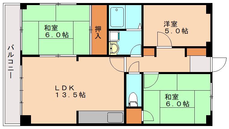 周船寺アラモード(3LDK/3階)の間取り写真