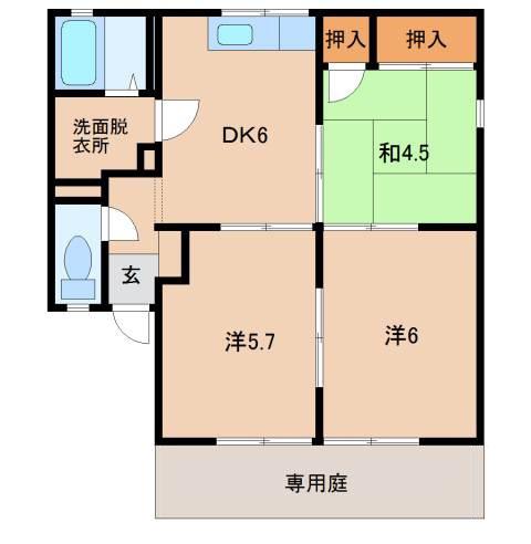 グリーンフルタカタB棟(3DK/1階)の間取り写真