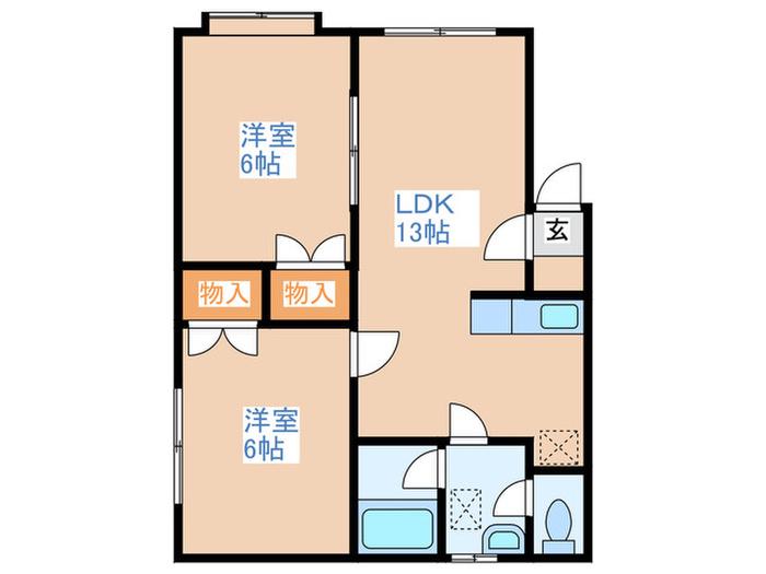 ローズアヴェニュ-(2LDK/2階)の間取り写真
