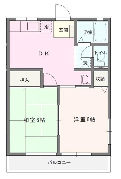 ハムステット B棟(2DK/2階)の間取り写真