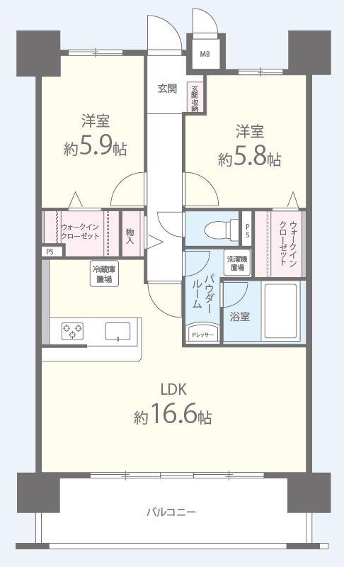 クリスタ京都(2LDK/3階)の間取り写真