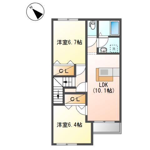 フィオーレII(2LDK/2階)の間取り写真