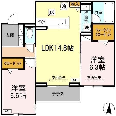 D-CREST安東1丁目(2LDK/1階)の間取り写真