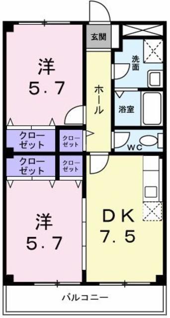 オーク伊川(2DK/2階)の間取り写真