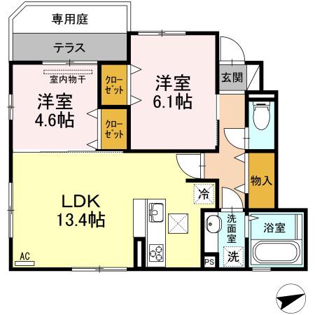 ダン・ルミエール(2LDK/1階)の間取り写真