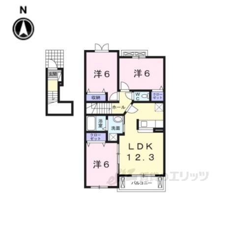 プラシード勝根B(3LDK/2階)の間取り写真