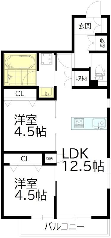メゾンドソシオ(2LDK/1階)の間取り写真