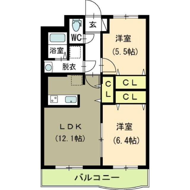 シャルマン(2LDK/2階)の間取り写真