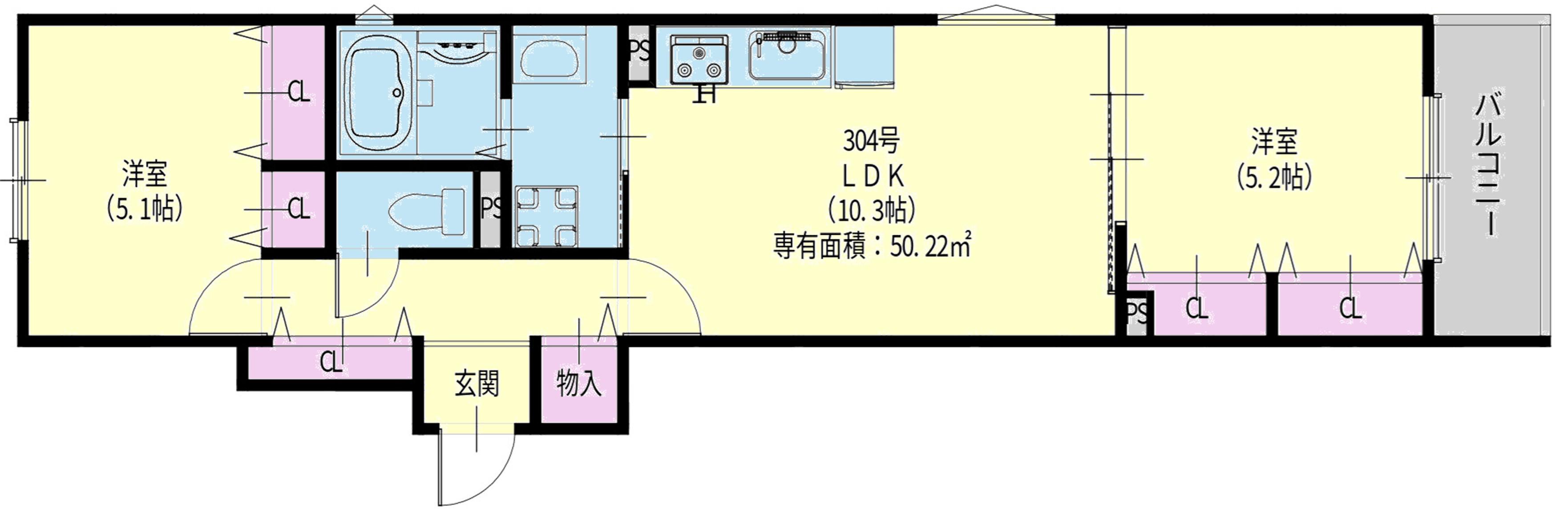 クリエオーレ新堂I(2LDK/3階)の間取り写真