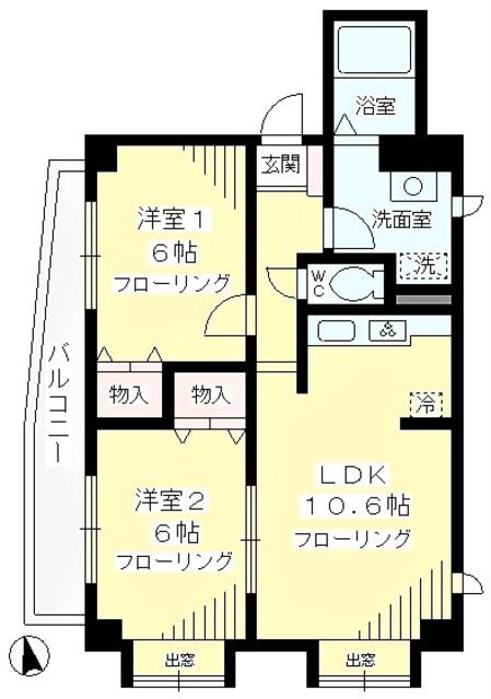 ツインコート調布B棟(2LDK/2階)の間取り写真