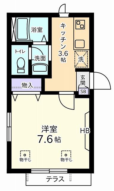 調布ケ丘メゾン(1K/1階)の間取り写真