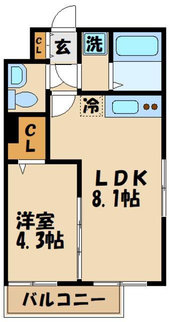 グローリオシェルト仙川II(1LDK/4階)の間取り写真