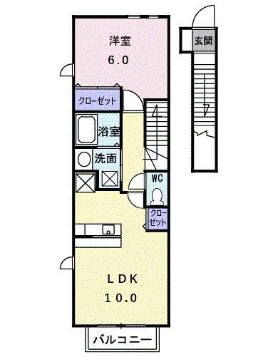 ベルセフォネI(1LDK/2階)の間取り写真