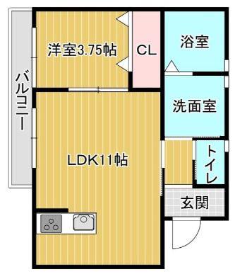 シャンドゥ・フルール A(1LDK/2階)の間取り写真