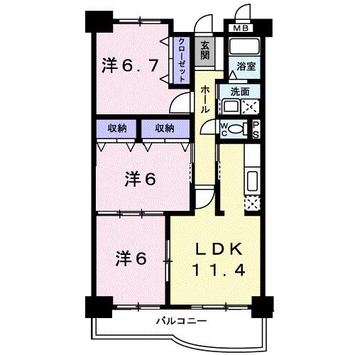 BRIGHTHILLSH&K(3LDK/1階)の間取り写真