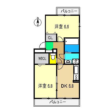 ドミール(2DK/1階)の間取り写真