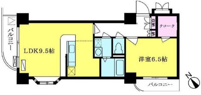 大須賀第二レジデンス(1LDK/9階)の間取り写真