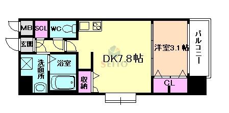 スプランディット十三本町(1DK/8階)の間取り写真