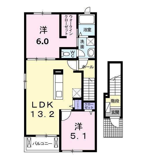 エスティーヌ・ソレイユIII(2LDK/2階)の間取り写真