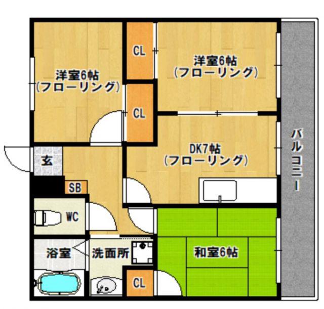 グリーンリーフ(3DK/2階)の間取り写真