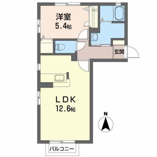 ラフィーネ市名坂(1LDK/1階)の間取り写真