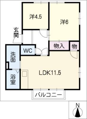 エクセル南牛川(2LDK/2階)の間取り写真