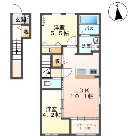 オークヒル(2LDK/2階)の間取り写真