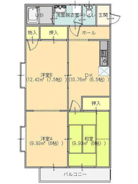 アネックス21大月(3DK/1階)の間取り写真