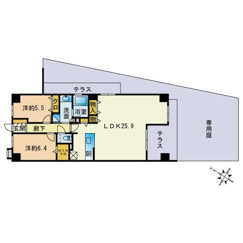 イノバス西新(2LDK/1階)の間取り写真