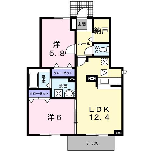 クレメント矢上(2LDK/1階)の間取り写真