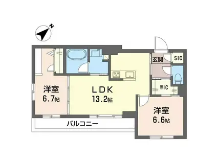 ナーシサス・コート(2LDK/3階)の間取り写真