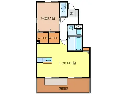 グランモア日向(1LDK/1階)の間取り写真