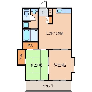 シャロム大善寺(2LDK/1階)の間取り写真